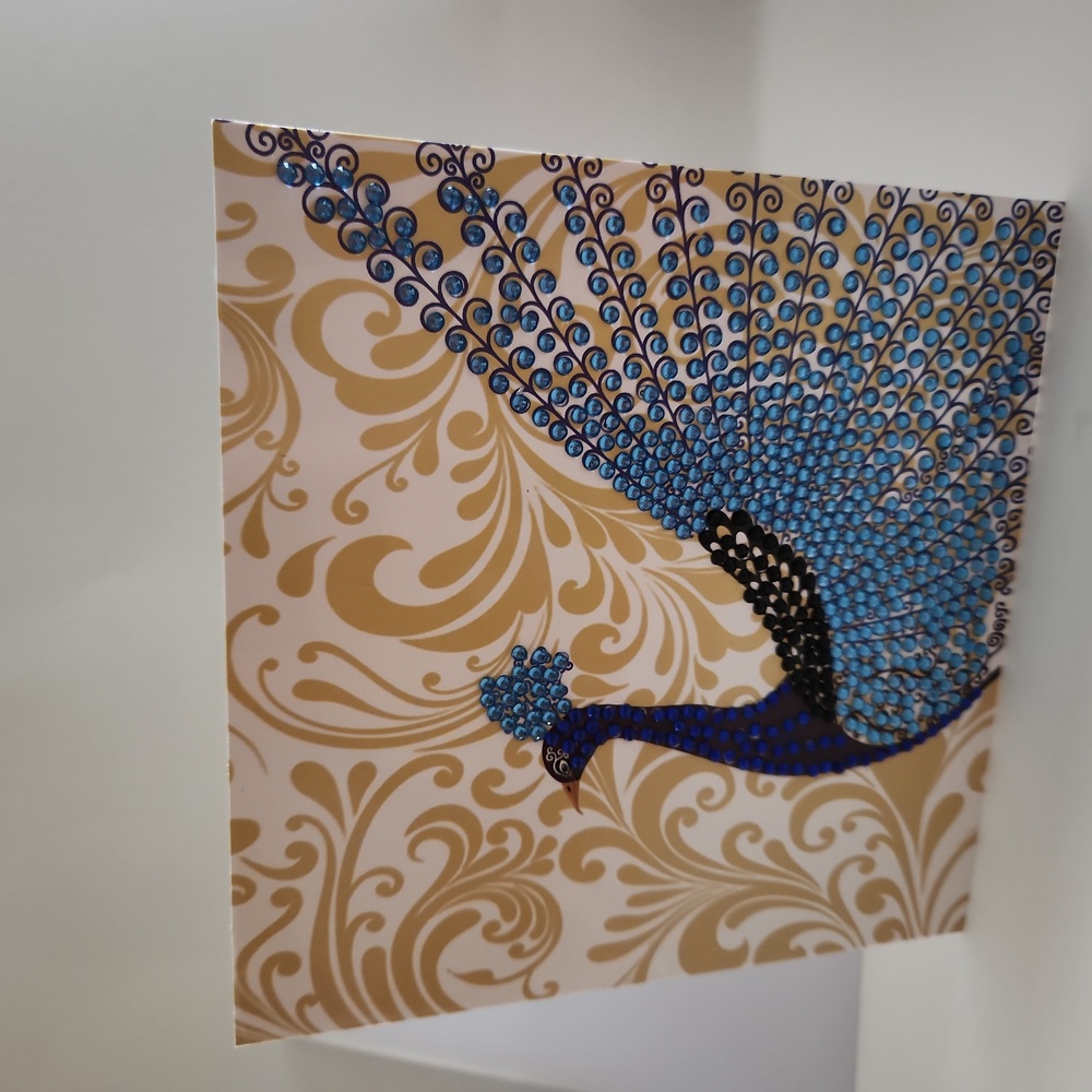 Handmade Peacock Diamond Painting Greeting Card